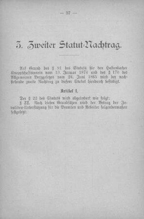 Zweiter Statut-Nachtrag.