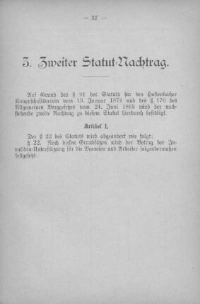 Zweiter Statut-Nachtrag.