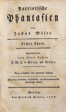 Patriotische Phantasien, Erster Theil