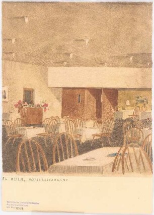Hotel-Restaurant, Köln: Perspektivische Ansicht (Innenraum)