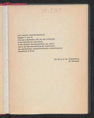 Der Lehrplan Staatsbürgerkunde ...