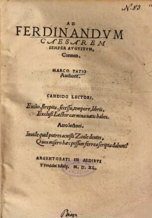 Ad Ferdinandvm Caesarem Semper Avgvstvm, Carmen
