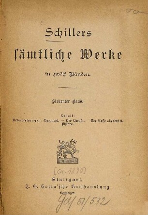 Schillers sämtliche Werke : in zwölf Bänden, 7. Übersetzungen: Turandot. Der Parasit. Der Neffe als Onkel. Phädra