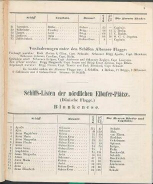 Schiffs-Listen der nördlichen Elbufer-Plätze. (Dänische Flagge.)