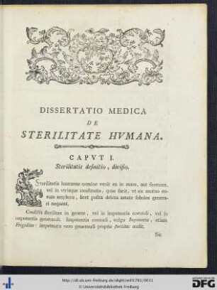 Dissertatio Medica De Sterilitate Humana.