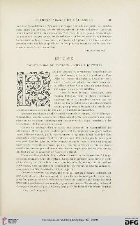 3. Pér. 18.1897: Une exposition de portraits anciens à Bruxelles : correspondance de Belgique
