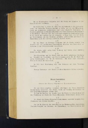 Dienst-Instruktion für die Oberin des Neuen Allgemeinen Krankenhauses.