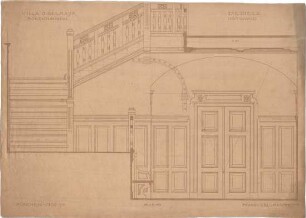 Pfann, Paul; München - Bogenhausen; Villa Jos. Selmayer - Ostwand der Diele (Teilgrundriss, Teilansicht m. Schnitt)