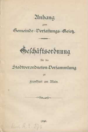 Geschäftsordnung der Stadtverordneten-Versammlung
