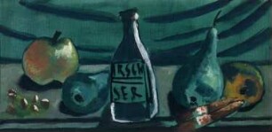 Stillleben mit Apfel und Birne (Stillleben mit Kirschwasserflasche)