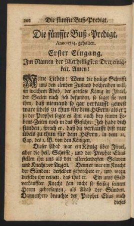 Die fünffte Buß-Predigt, Anno 1714. gehalten.