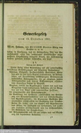 Gewerbegesetz vom 15. October 1861