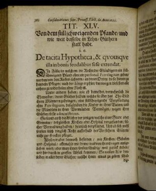Tit. XLV. Von dem stillschweigenden Pfande/ und wie weit dasselbe in Lehn-Güthern statt habe. [...]