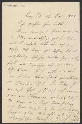 Brief an Ludwig Strecker <senior> und B. Schott's Söhne : 17.05.1901