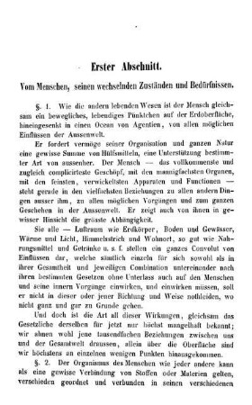Erster Abschnitt. Vom Menschen, seinen wechselnden Zuständen und Bedürfnissen.