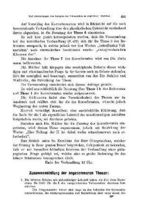 Zusammenstellung der angenommenen Thesen : [Protokolle der Verhandlungen]