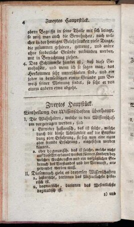 Zweytes Hauptstück. Eintheilung der Wisenschaften überhaupt.