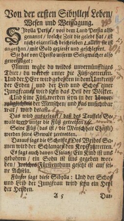 Von der ersten Sibyllen Leben / Wesen und Weissagung.