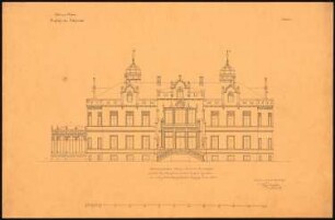Schloss Stein, Hundsfeld: Aufriss der Ostfassade, Maßstabsleiste