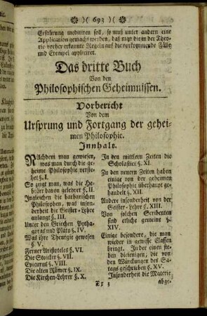 Vorbericht Von dem Ursprung und Fortgang der geheimen Philosophie.
