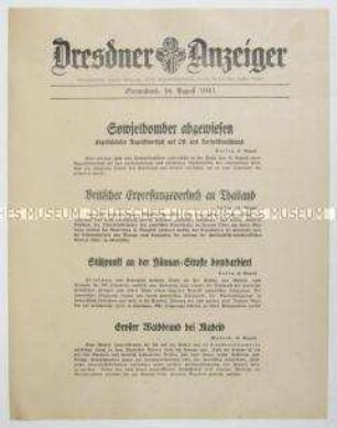 Nachrichtenblatt "Dresdner Anzeiger" u.a. zu sowjetischen Luftangriffen