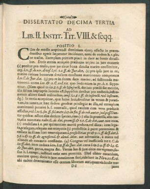 Dissertatio Decima Tertia Ad Lib. II. Instit. Tit. VIII. & seqq.