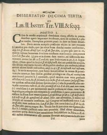 Dissertatio Decima Tertia Ad Lib. II. Instit. Tit. VIII. & seqq.
