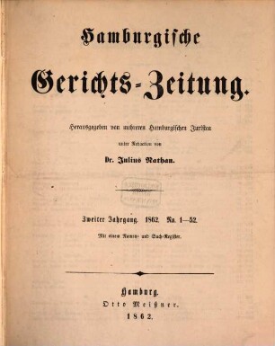 Hamburgische Gerichts-Zeitung. 2, 2. 1862