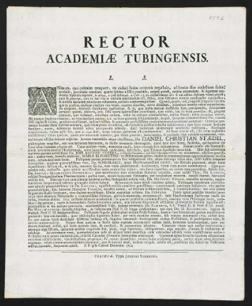 Rector Academiae Tubingensis. L. S.