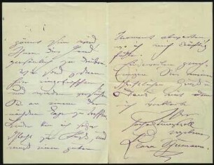 Brief von Clara Schumann an Ella von Lang : Brief von Clara Schumann an Ella von Lang. Franzensbad, 06.07.1891. Brief. Innenseiten. Dresden: SLUB Mscr.Dresd.App.1047,95