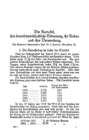 Die Kartoffel, ihre betriebswirtschaftliche Bedeutung, ihr Anbau und ihre Verwendung