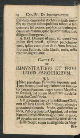 Caput IV. De Immunitatibus Et Privilegiis Parochorum