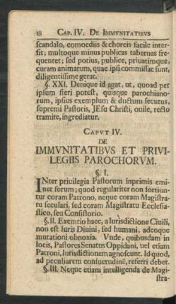 Caput IV. De Immunitatibus Et Privilegiis Parochorum