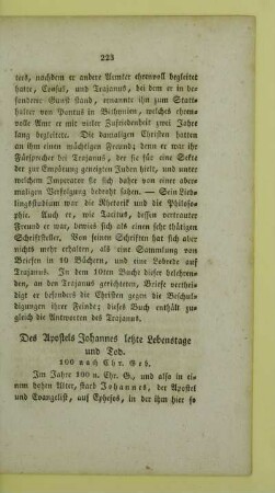 Des Apostels Johannes letzte Lebenstage und Tod