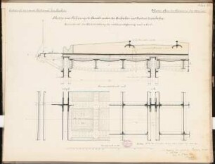 Südkanal für Berlin Schinkelwettbewerb 1878: Eisenbahnbrücke über den Kanal: Grundriss (2 Ebenen, Ausschnitte), Querschnitt (Ausschnitt) 1:10; Maßstabsleiste