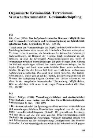 93-114, Organisierte Kriminalität. Terrorismus. Wirtschaftskriminalität. Gewinnabschöpfung