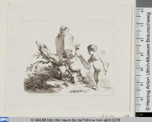 Kindlicher Bacchus mit Amor vor einem Denkmal