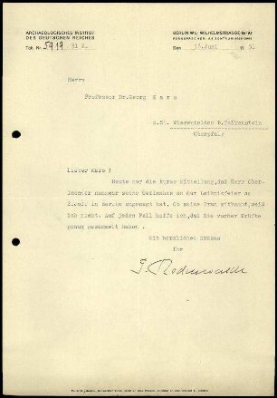 G. Rodenwaldt an G. Karo