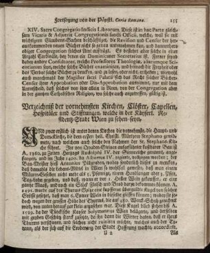 [3.] Verzeichniß der vornehmsten Kirchen, Clöster, Capellen, Hospitäler und Stifftungen, welche in der Käyserl. Residentz-Stadt Wien zu sehen seyn