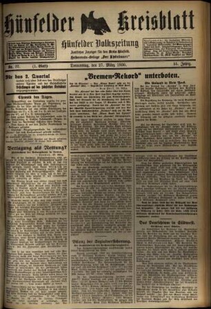 Erste Ausgabe vom Donnerstag, den 27. März 1930.