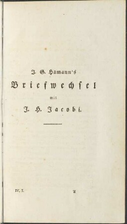 J. G. Hamann's Briefwechsel mit F. H. Jacobi
