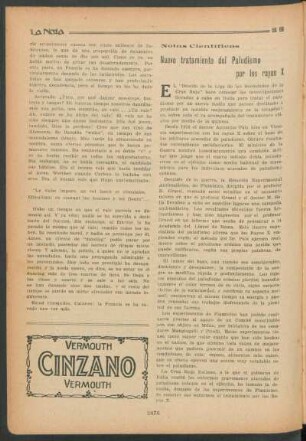 Notas científicas : Nuevo tratamiento del paludismo por los rayos x