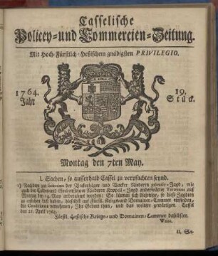 19. Stueck, Montag den 7ten May 1764
