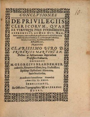 Conclvsiones De Privilegiis Clericorvm