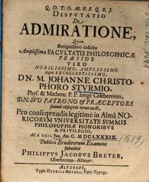 Dispvtatio De Admiratione