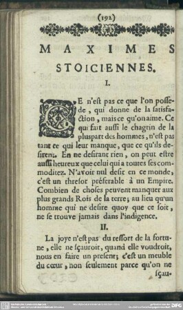 Maximes Stoiciennes = Stoische Grund-Regeln