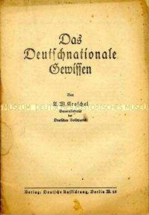 Propagandaschrift der Deutschen Volkspartei zur Auseinandersetzung mit der DNVP