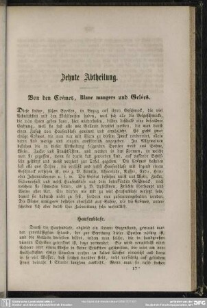 Zehnte Abtheilung. Von den Crèmes, Blanc mangers und Gelées