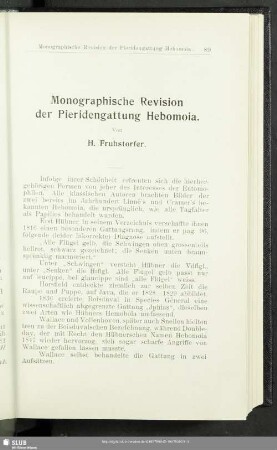 Monographische Revision der Pieridengattung Hebomoia
