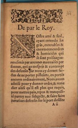 Lettres patentes du Roy, contenant réitératives defenses à toutes personnes ... de porter hacquebutes